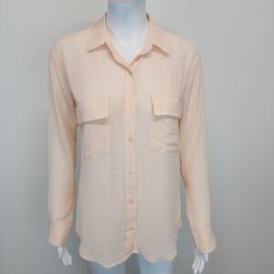 Adriano Goldschmied Sheer Button Front Blouse Size XS Peach Collared Lightweight